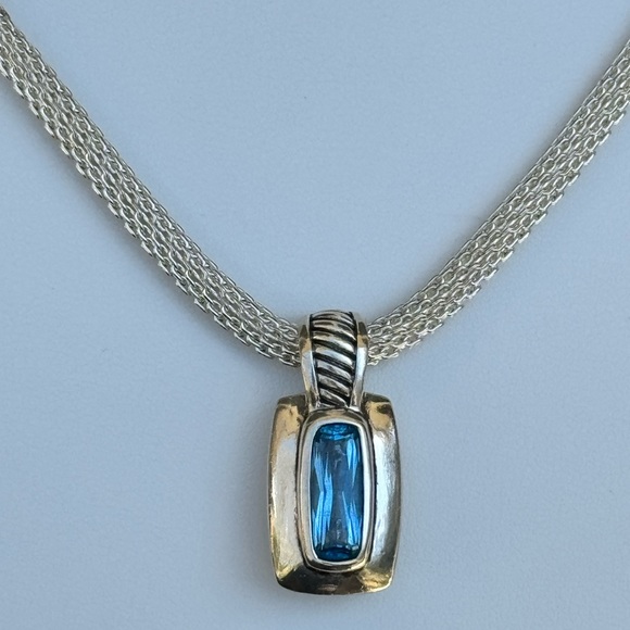 Waterford Jewelry - 925 “Waterford” Blue Topaz Pendant With Mesh Choker Necklace